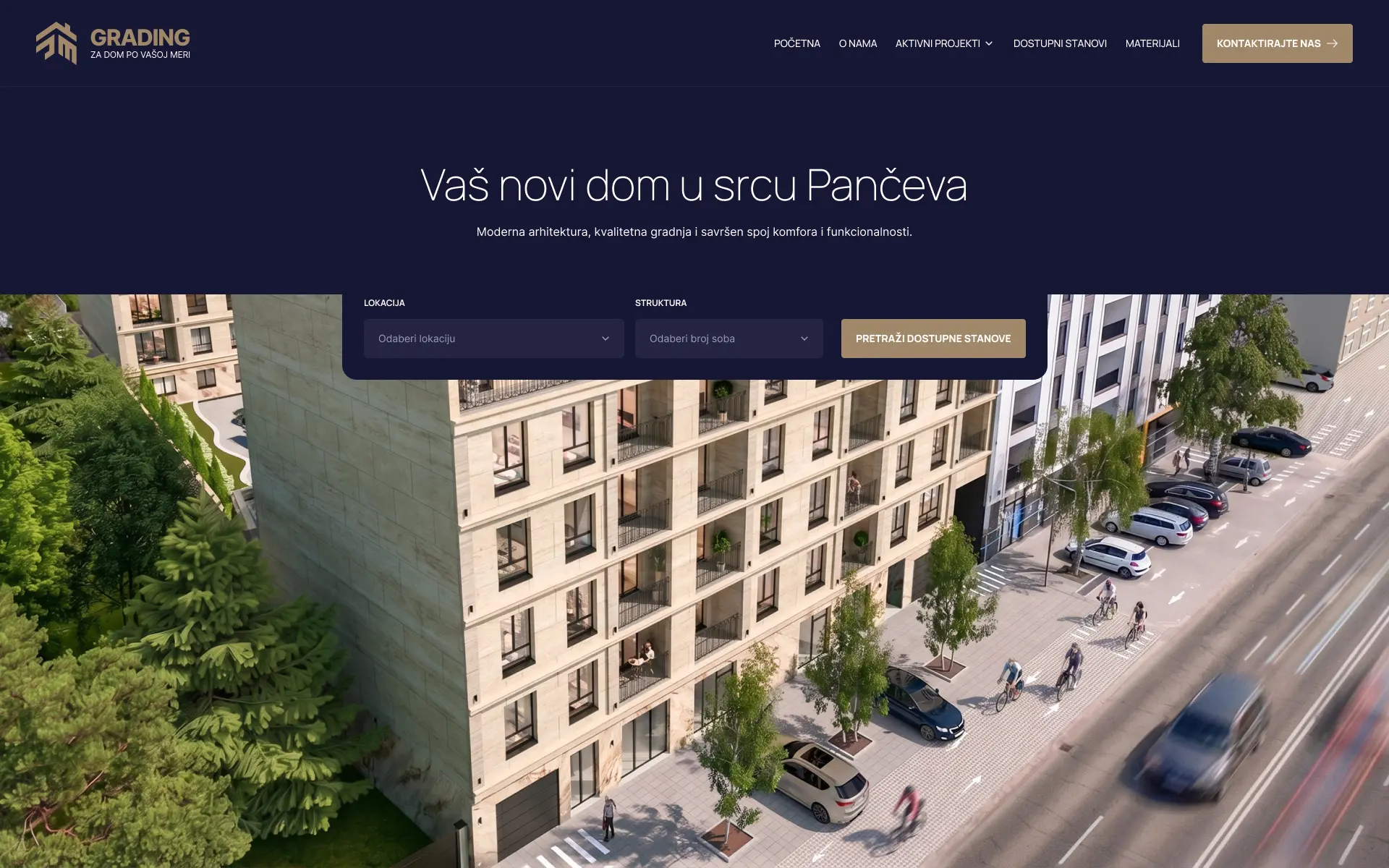 GradingPro – ponuda stanova na desktopu